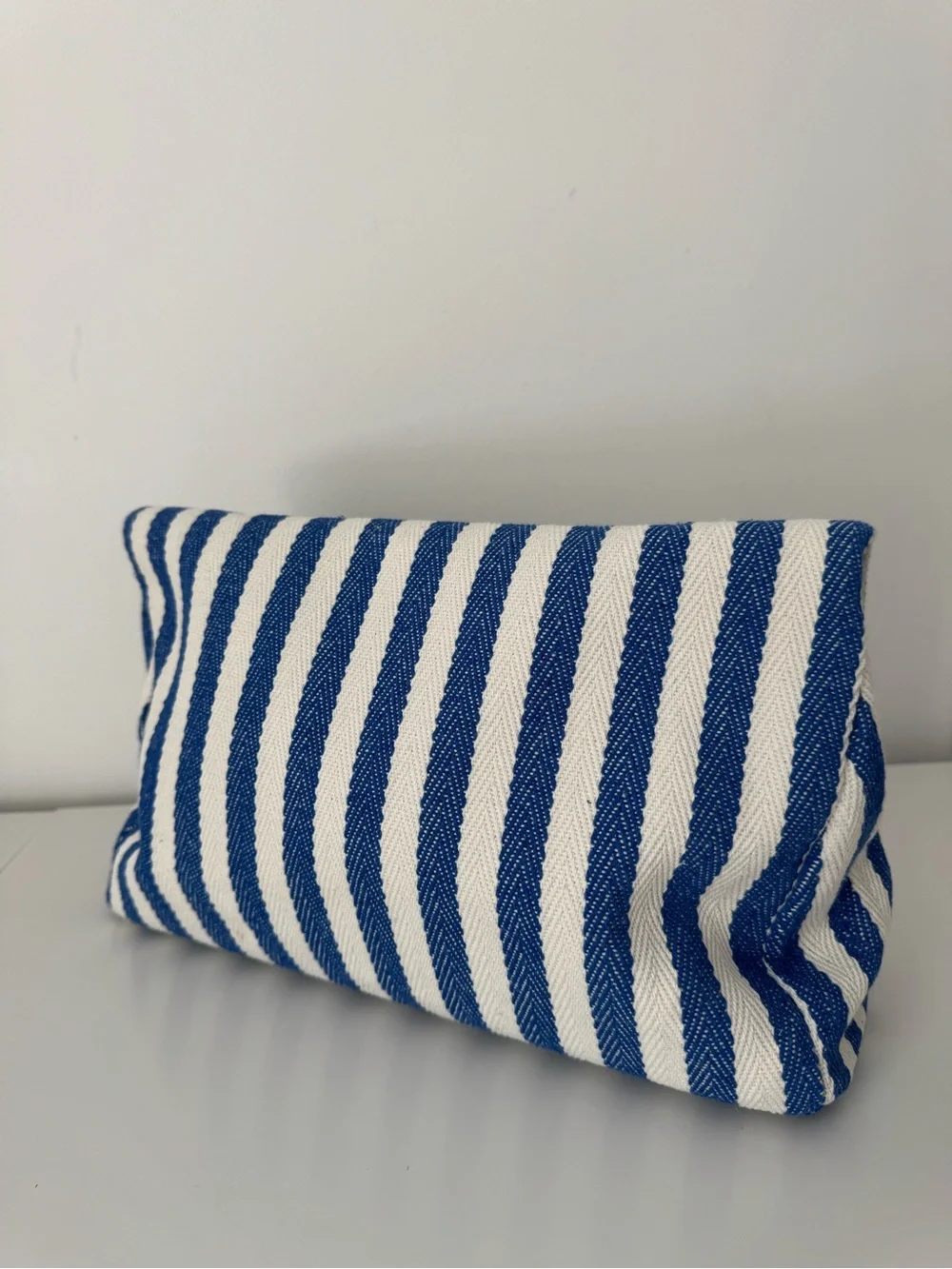 ASOS Blue and White Striped Fold-Over Clutch with Gold Bar